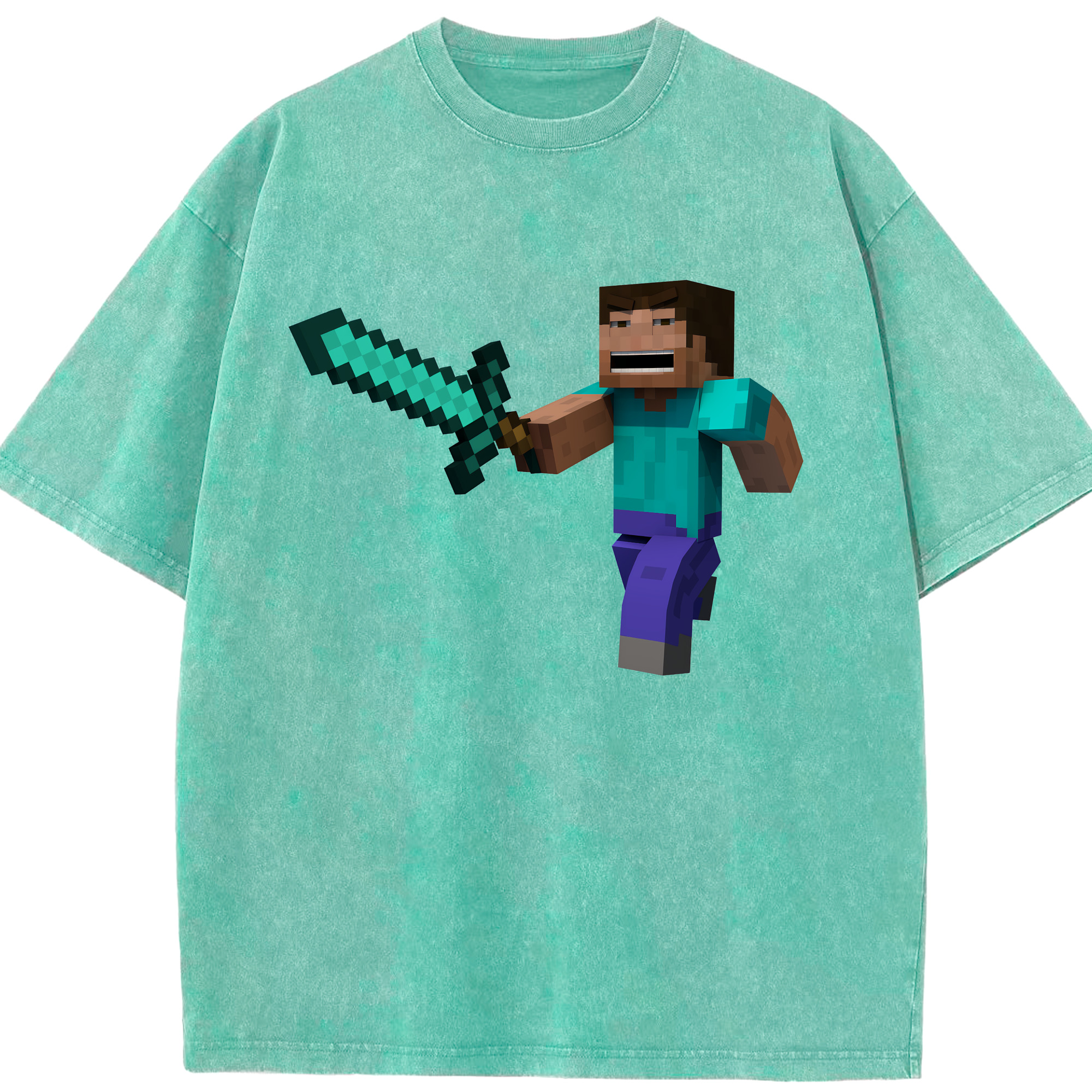 （画像用） マインクラフト ブロックの世界 Minecraft MC Block world 綿100% ヴィンテージ風 半袖Tシャツ（フロントプリント）